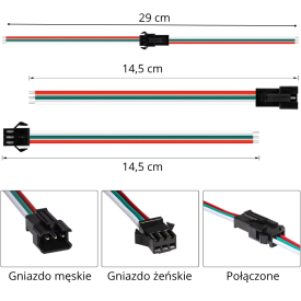ZŁĄCZKA LED TAŚMA WTYK JST SM 3 Pin z przewodami 14,5 cm